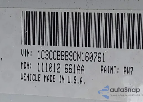 2012 Chrysler 200 Touring z USA, uszkodzony, nr VIN 1C3CCBBB9CN160761